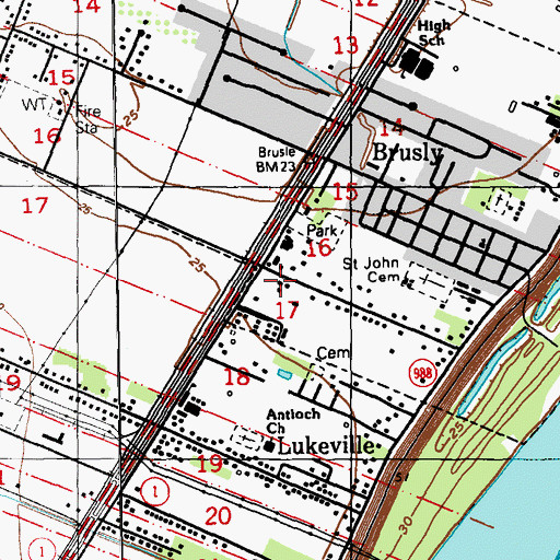 Topographic Map of Brusly Volunteer Fire Department, LA