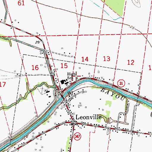 Topographic Map of Leonville Volunteer Fire Department, LA