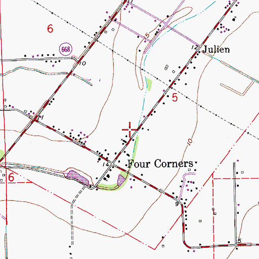 Topographic Map of Four Corners Volunteer Fire Department Station 1, LA