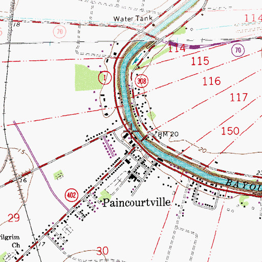 Topographic Map of Paincourtville Volunteer Fire Department Main Station, LA