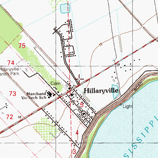 Topographic Map of Hillaryville Fire Department, LA