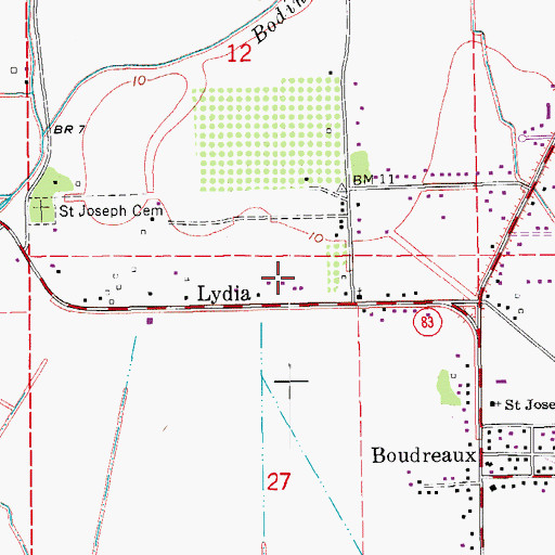 Topographic Map of Lydia Volunteer Fire Department, LA