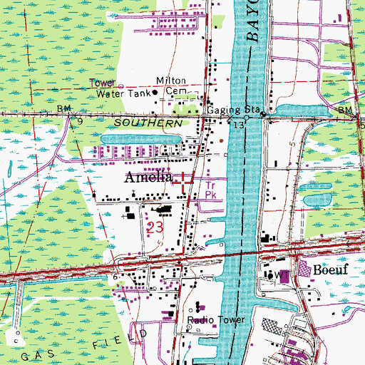 Topographic Map of Amelia Volunteer Fire Department, LA