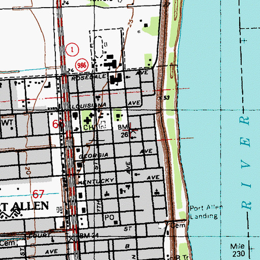 Topographic Map of Port Allen Fire Department Station 1, LA