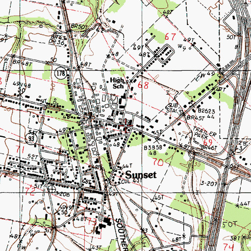 Topographic Map of Sunset Volunteer Fire Department, LA