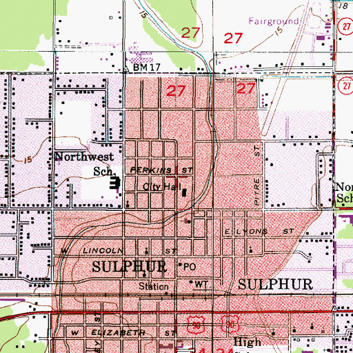 Topographic Map of Sulphur Fire Department Station 1, LA