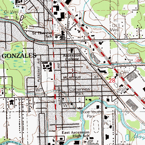 Topographic Map of Gonzales Fire Department Station 11, LA