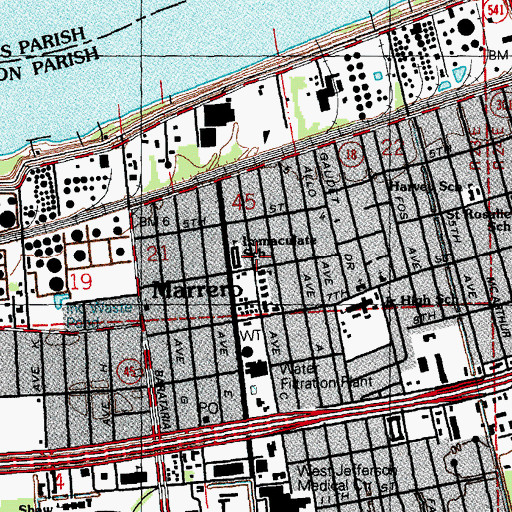 Topographic Map of Marrero - Harvey Volunteer Fire Department Station 80, LA