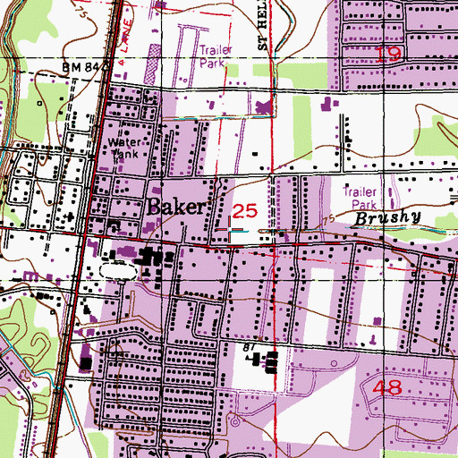 Topographic Map of Baker Fire Department Main Station, LA