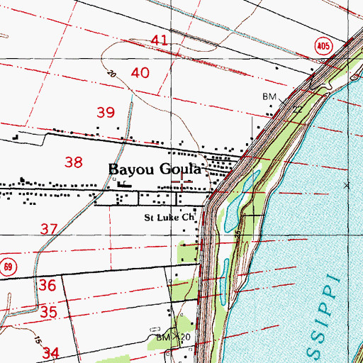 Topographic Map of Bayou Goula Volunteer Fire Department, LA