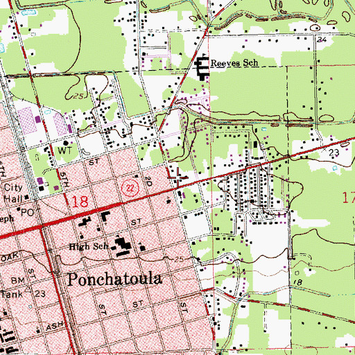 Topographic Map of Ponchatoula Volunteer Fire Department, LA