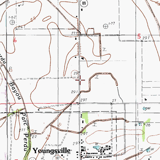 Topographic Map of Youngsville Volunteer Fire Department, LA