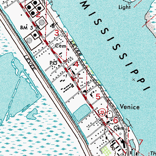Topographic Map of Plaquemines Parish Fire District 5 Boothville Venice Fire Department, LA