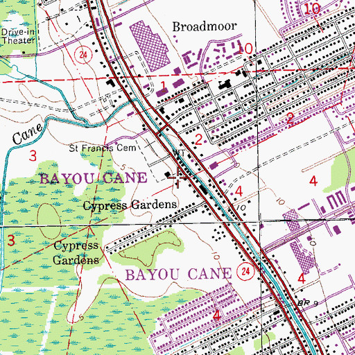 Topographic Map of Bayou Cane Volunteer Fire Department, LA