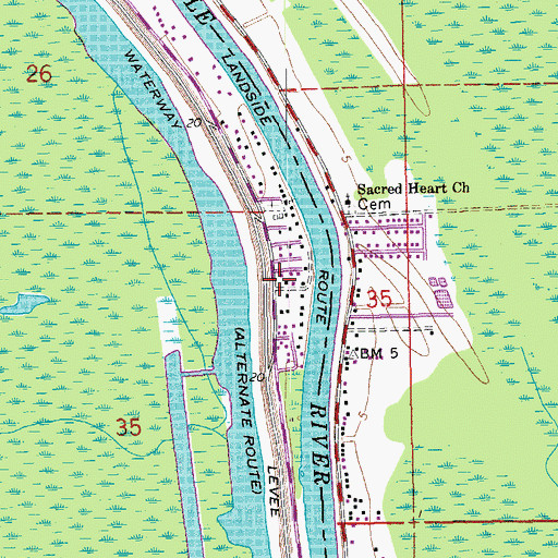 Topographic Map of Belle River Volunteer Fire Department, LA
