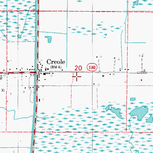 Topographic Map of Creole Volunteer Fire Department, LA