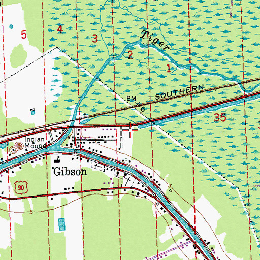 Topographic Map of Gibson Volunteer Fire and Rescue, LA