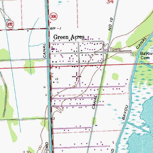 Topographic Map of Bayou Gauche Volunteer Fire Department, LA