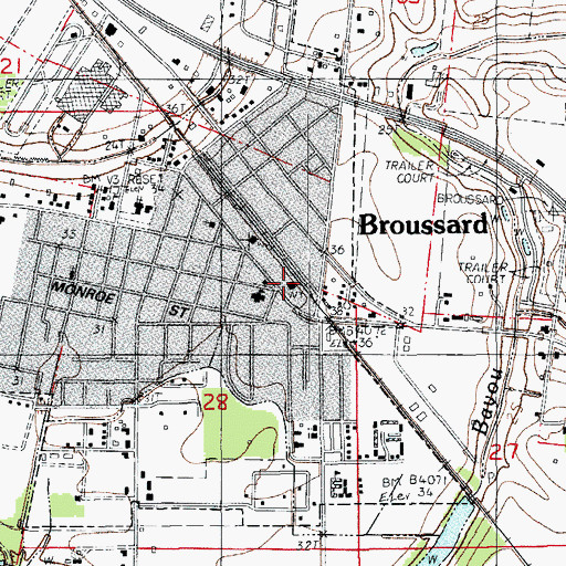 Topographic Map of Broussard Volunteer Fire Department, LA