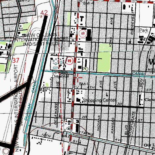 Topographic Map of Kenner Fire Department, LA