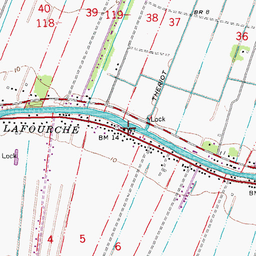 Topographic Map of Lafourche Parish Fire District 1 Station 5, LA
