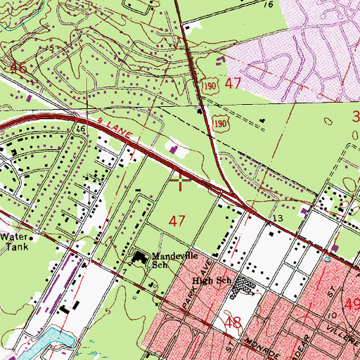 Topographic Map of Mandeville Fire Department, LA