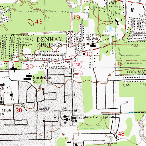 Topographic Map of Denham Springs Fire Department Station 2, LA