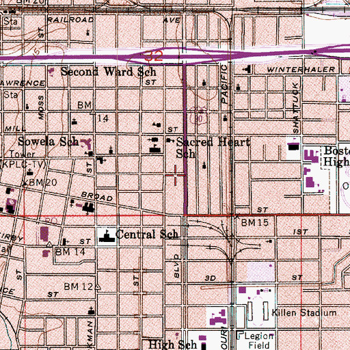 Topographic Map of Lake Charles Fire Department Central Fire Station, LA