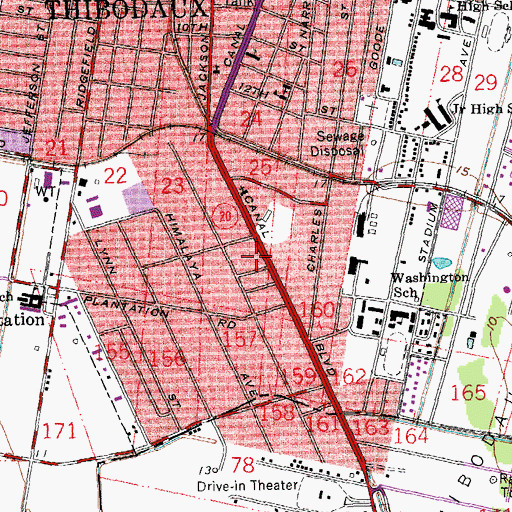 Topographic Map of Thibodaux Fire Department, LA