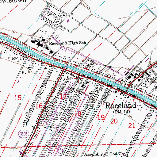 Topographic Map of Lafourche Parish Fire District 1 Central Station, LA