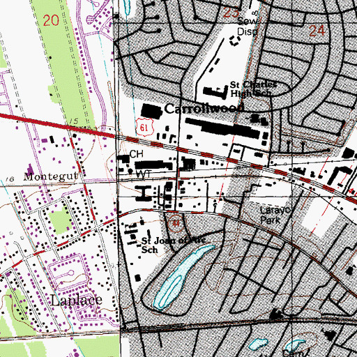 Topographic Map of Laplace Volunteer Fire Department, LA