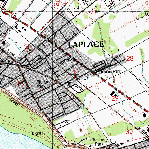 Topographic Map of LaPlace Volunteer Fire Department Station 2, LA