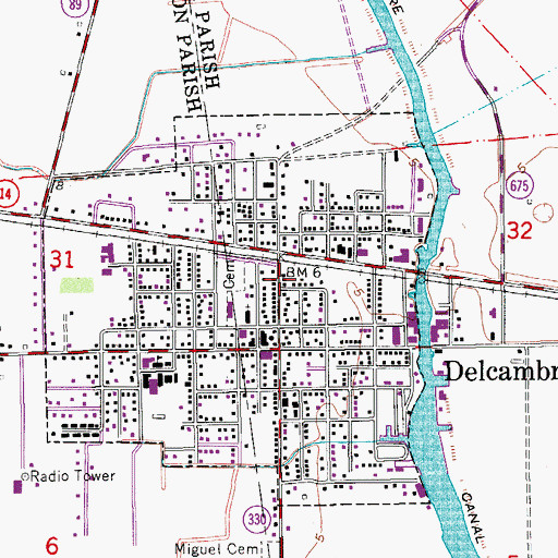 Topographic Map of Delcambre Volunteer Fire Department, LA
