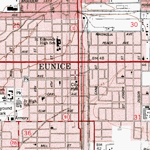 Topographic Map of Eunice Fire Department Station 1, LA