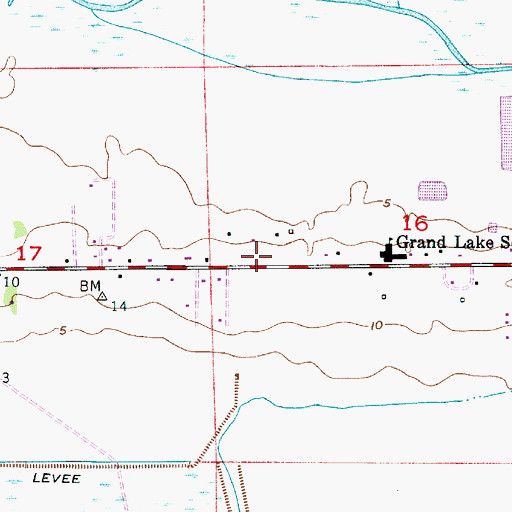Topographic Map of Grand Lake Volunteer Fire Department, LA