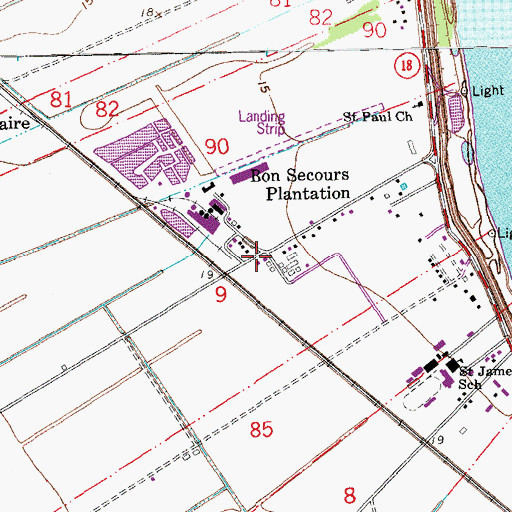 Topographic Map of North Vacherie Fire Department Saint James Station, LA