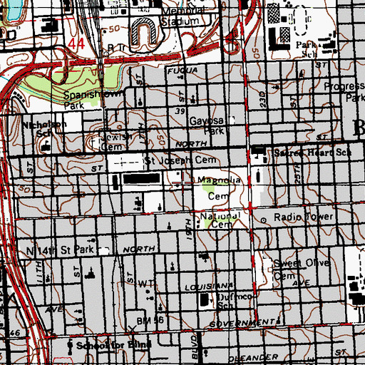 Topographic Map of Baton Rouge Fire Department Station 1, LA