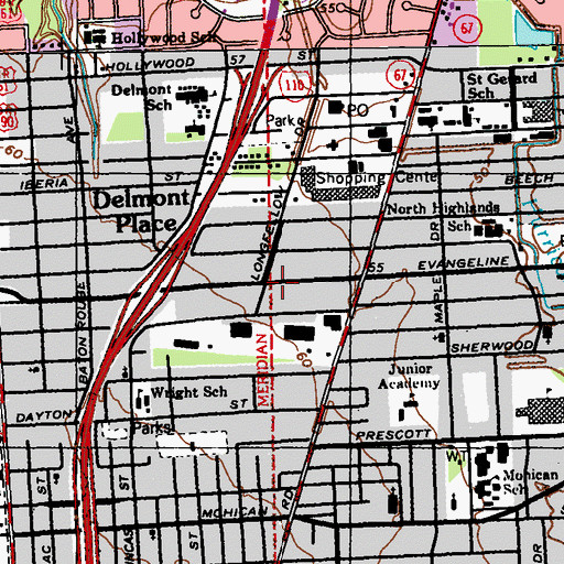 Topographic Map of Baton Rouge Fire Department Station 3, LA