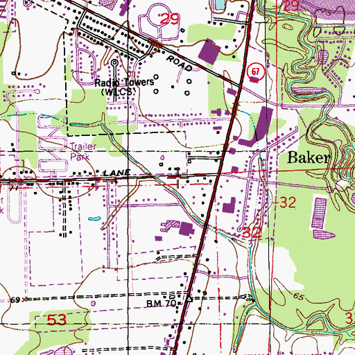 Topographic Map of Baker Fire Department Substation, LA