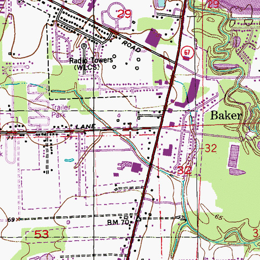 Topographic Map of Baker Fire Department Substation, LA
