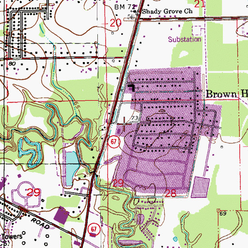 Topographic Map of Brownsfield Volunteer Fire Department Station 72, LA