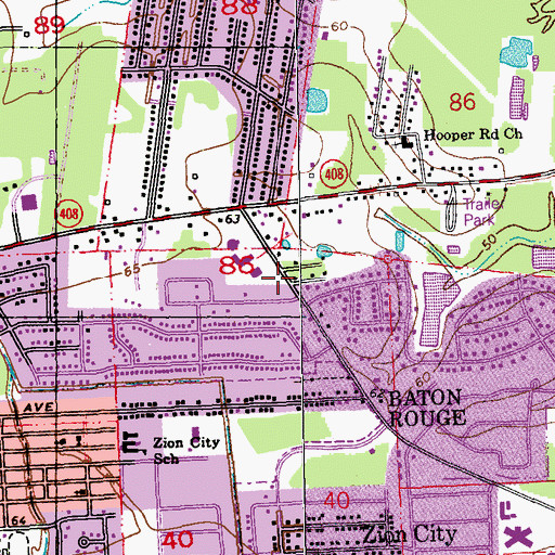 Topographic Map of East Baton Rouge Fire District 6 Station 52, LA