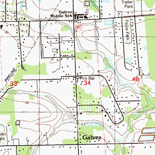 Topographic Map of Galvez - Lake Fire Department Station 1, LA
