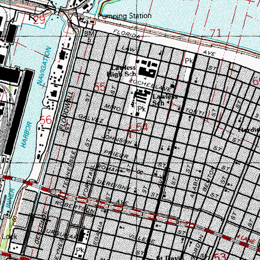 Topographic Map of New Orleans Fire Department Engine 22, LA