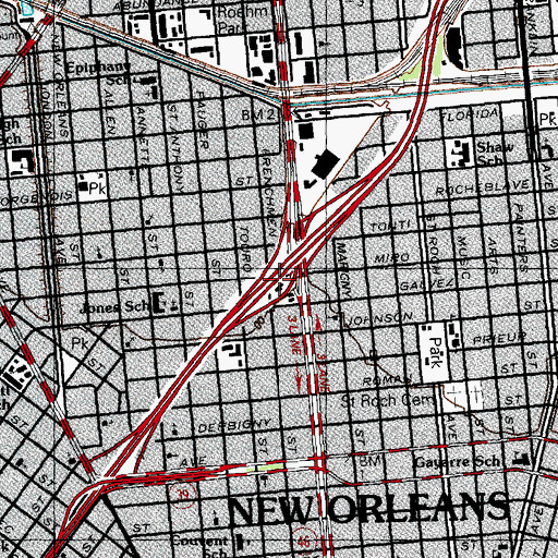 Topographic Map of New Orleans Fire Department Squirt 27, LA