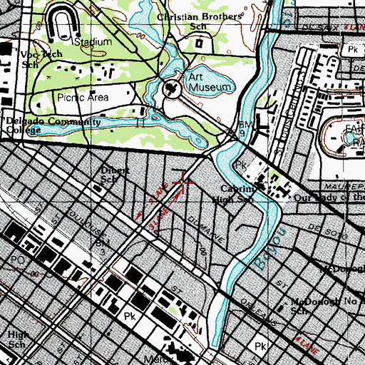 Topographic Map of New Orleans Fire Department Engine 35, LA