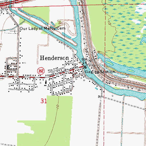 Topographic Map of Henderson Volunteer Fire Department, LA