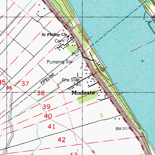 Topographic Map of Modeste Fire Department, LA