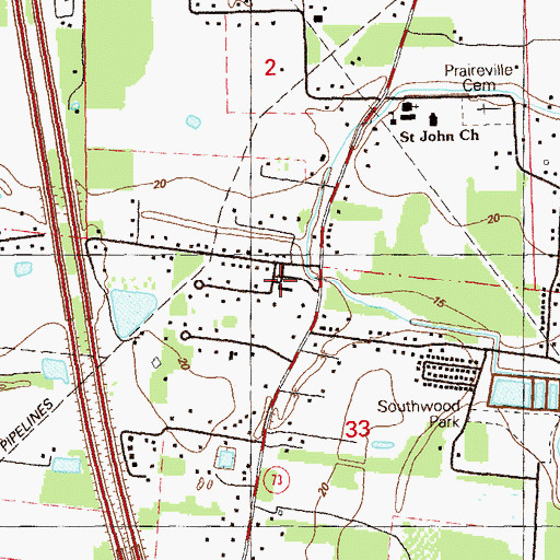 Topographic Map of Prairieville Volunteer Fire Department Station 30, LA