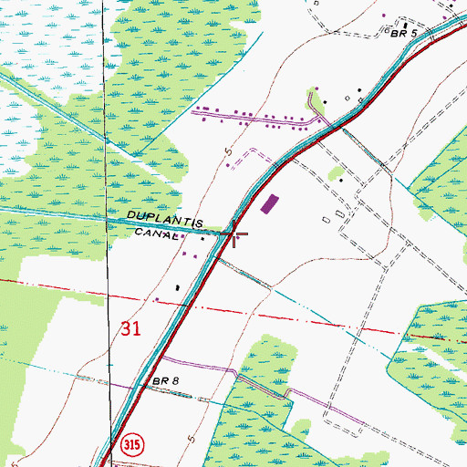 Topographic Map of Dularge Volunteer Fire Department, LA